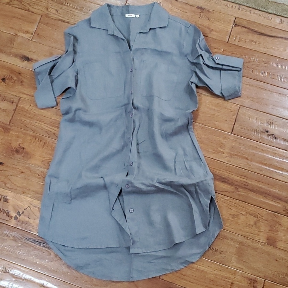 Dolma Anthropologie linen button down tunic dress